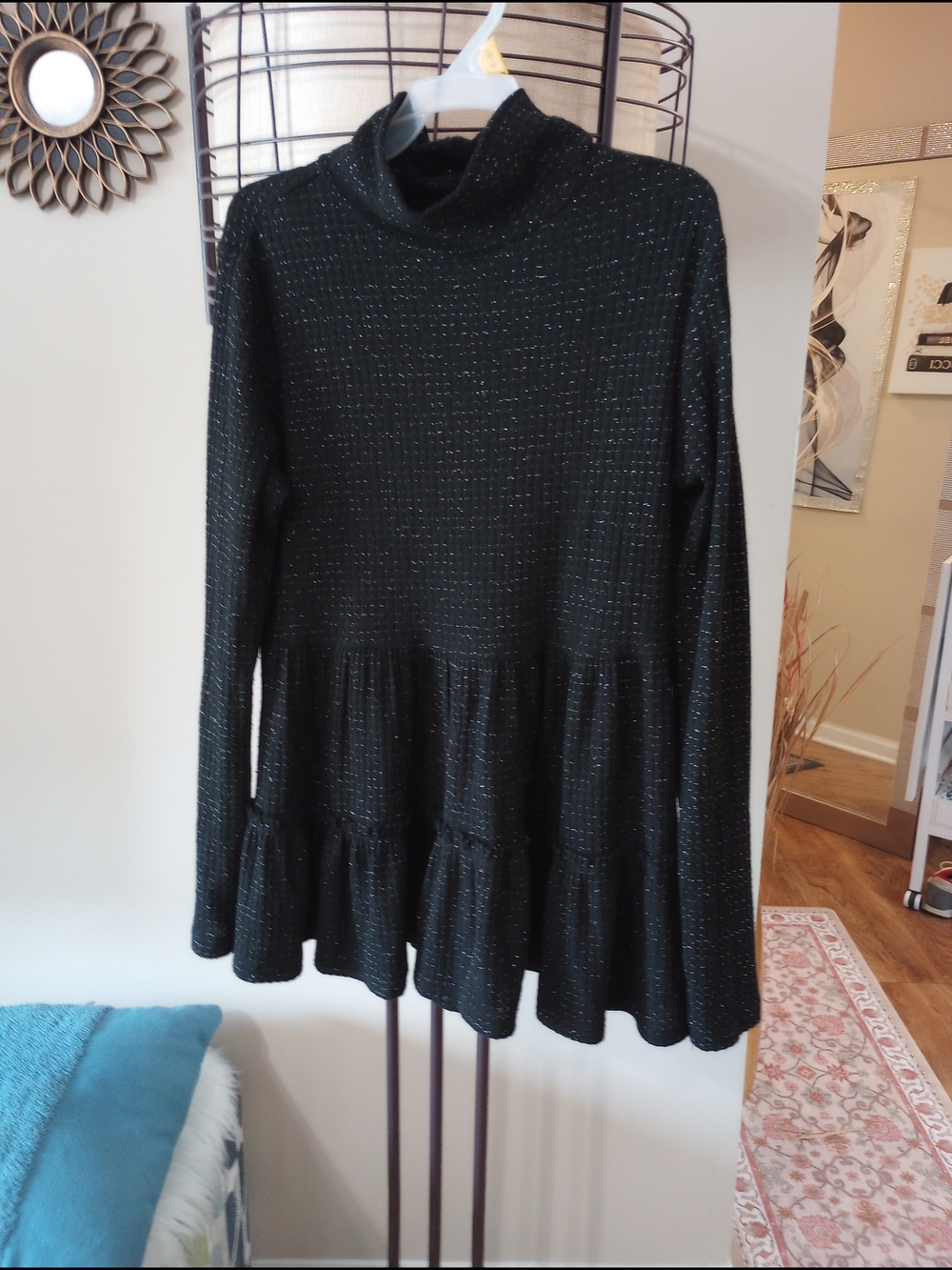 LC Lauren Conrad Black Sparkle Tiered Turtleneck
